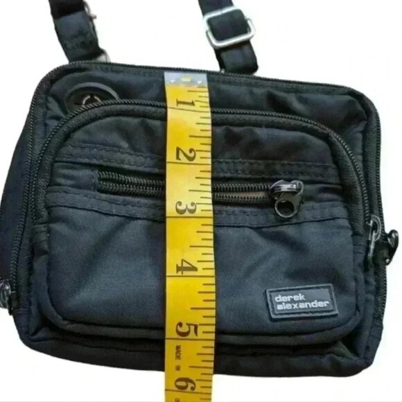 Derek Alexander Crossbody Bag Camera Black Nylon Unisex Square Long Strap Zipper - Picture 11 of 14
